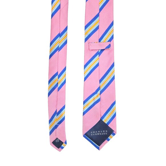 Charles Tyrwhitt Neck Tie Mens 3.25x58" Pink Blue 100% Silk London Striped - Picture 3 of 7